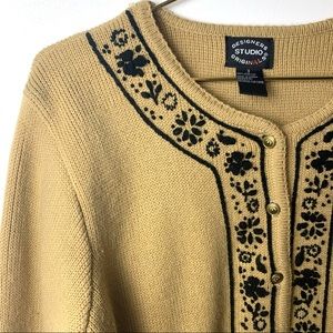 Vintage Designers Originals Studio Acrylic Tan and Black Cardigan Sz Small